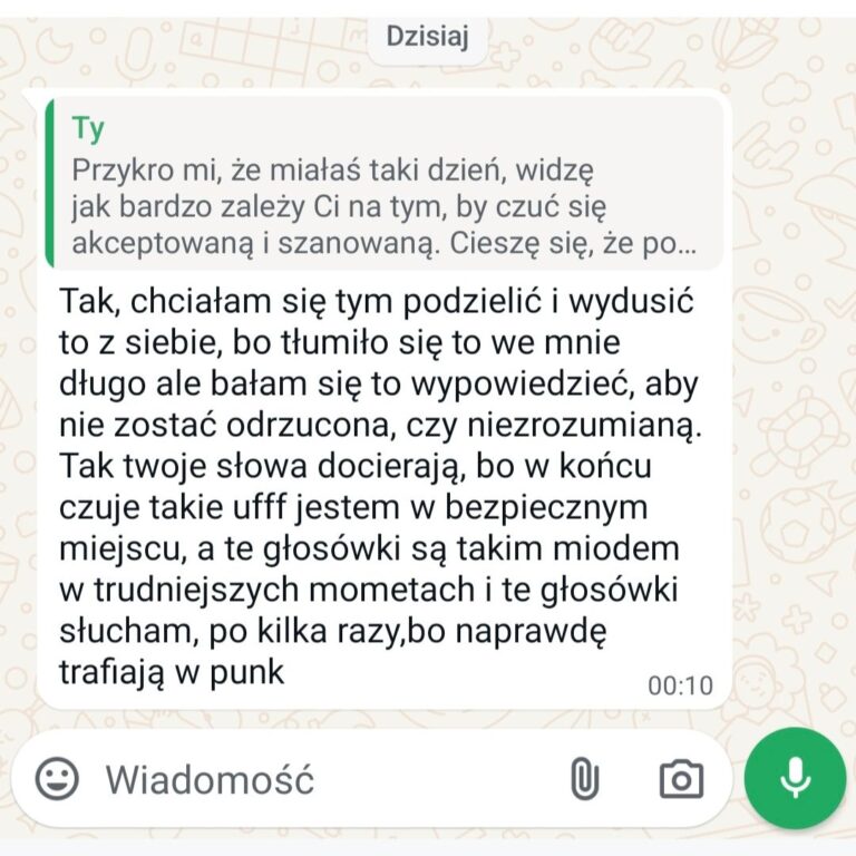 Wiadomość od podopiecznej o poczuciu bezpieczeństwa